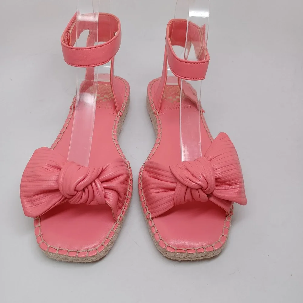 Vince Camuto Pink Leather Bow Espadrille Ankle Strap Flat Sandals Maybel Sz 7M